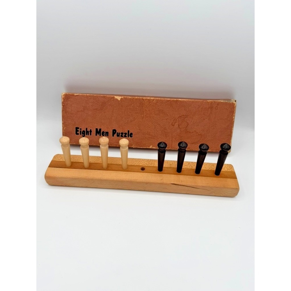 Vintage Eight Men Puzzle Wooden Peg Logic Game w/ Original Box